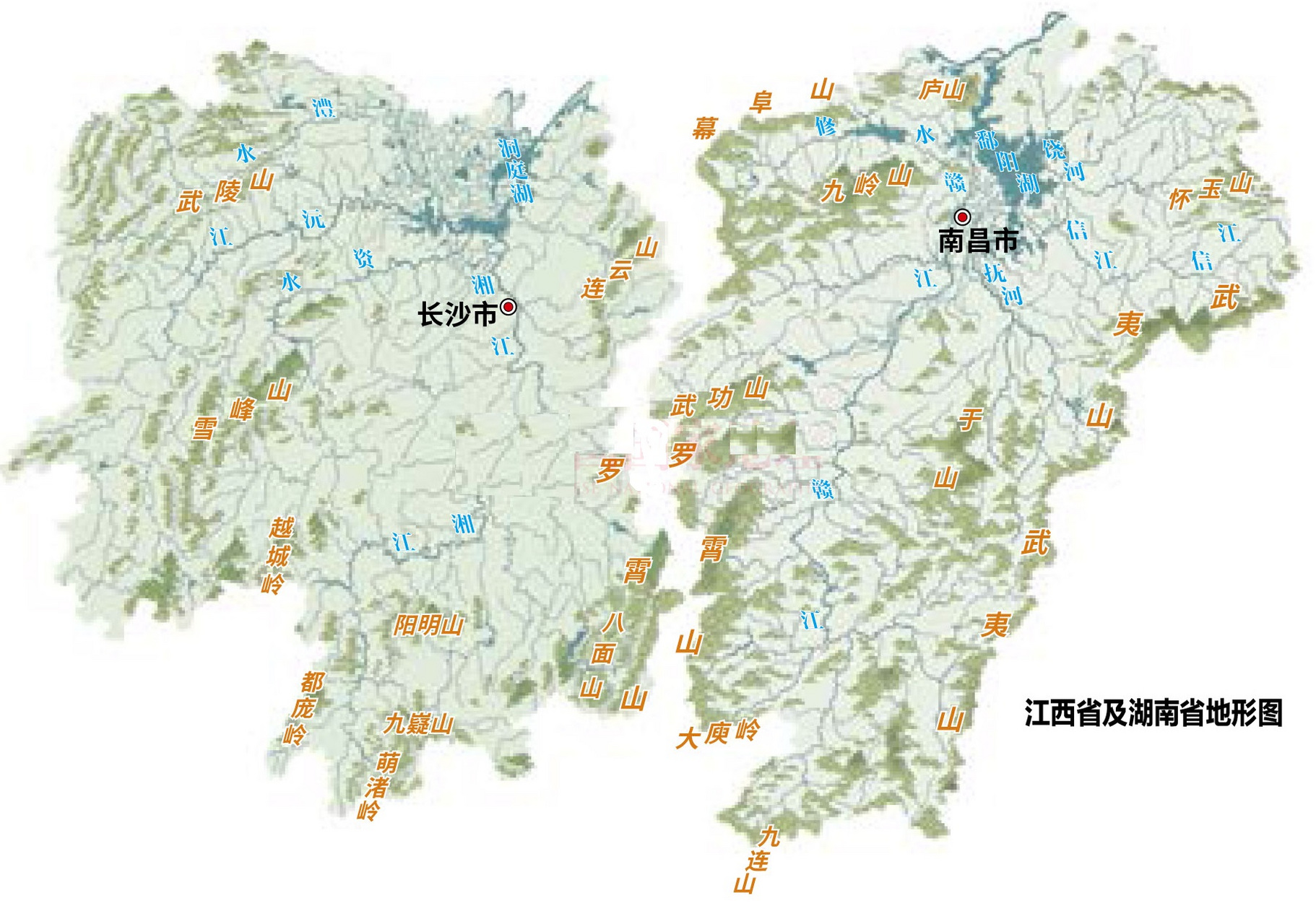 湖南省和江西省地形對比圖.