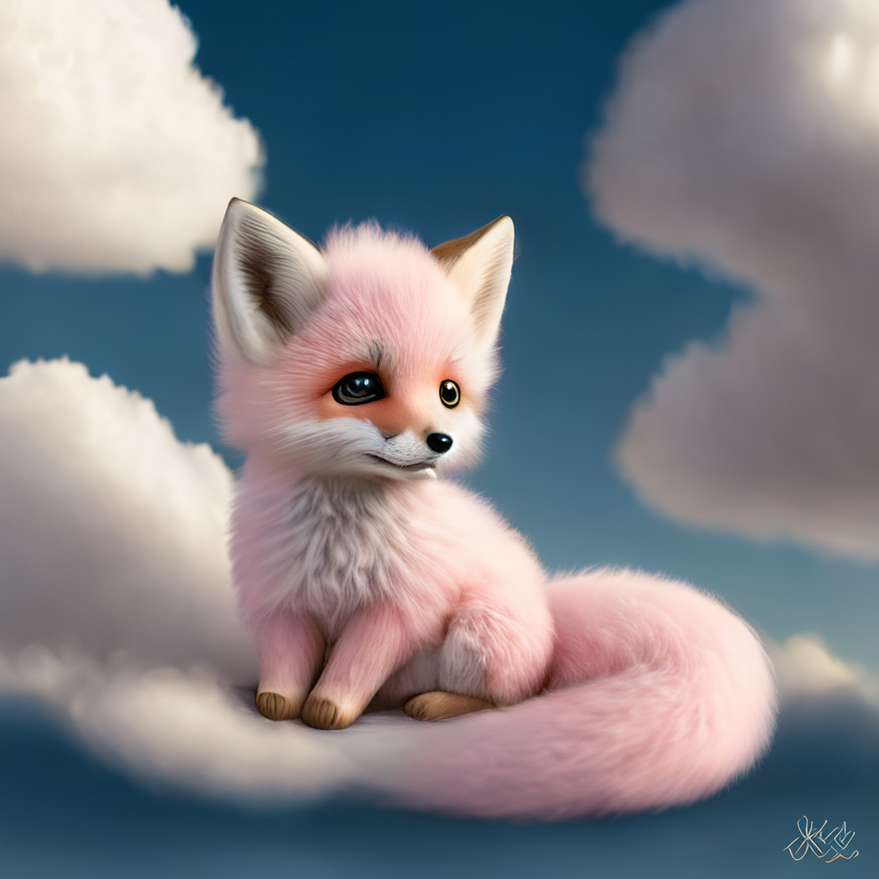 百度ai绘图黑科技#一个可爱可爱的粉色狐狸宝宝,长着蓬松的大尾巴,穿