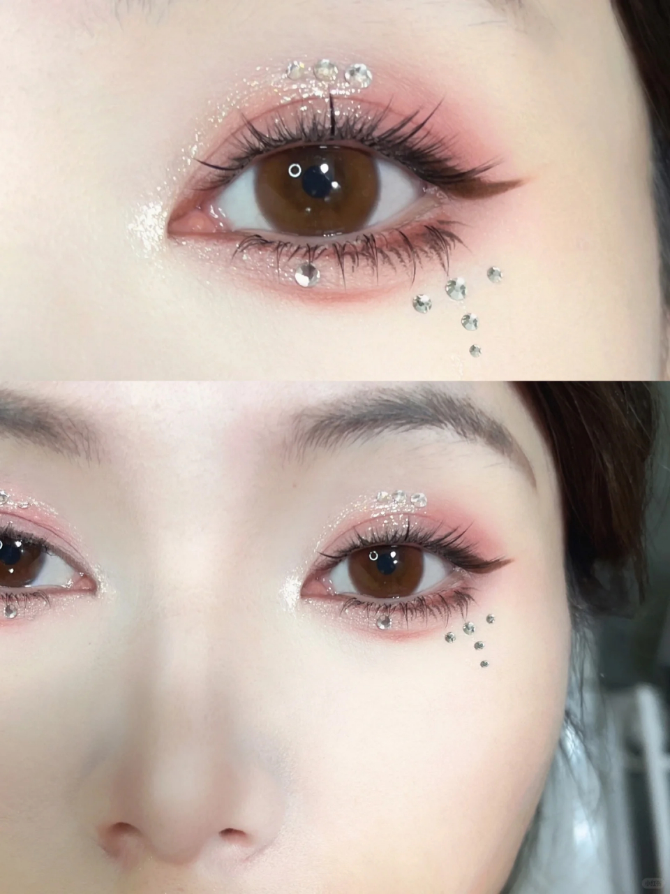 夏日甜心粉玫瑰碎钻女团眼妆教程 碎钻女团眼妆[ 一整个心动