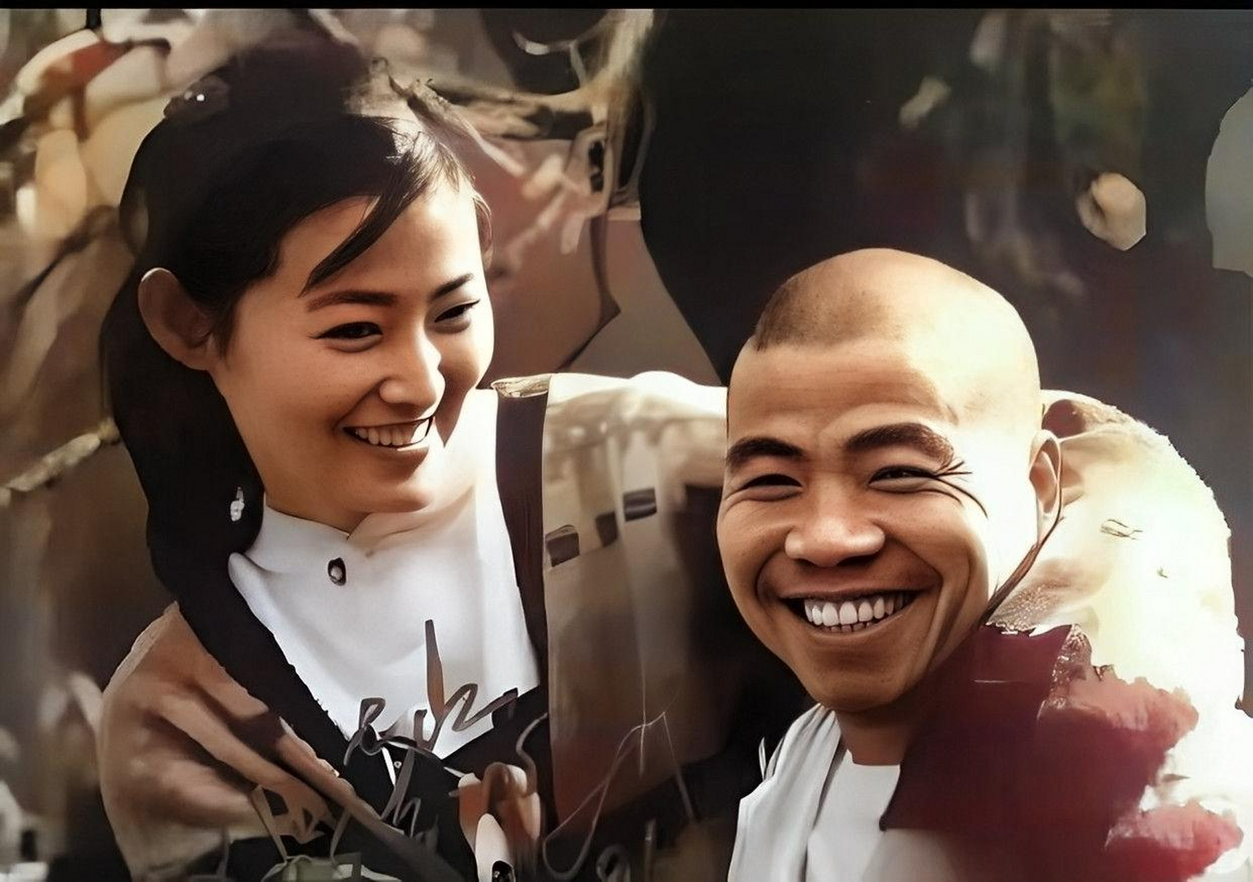 这是1998年电视剧《水浒传》拍摄现场王思懿和宋文华的合影.