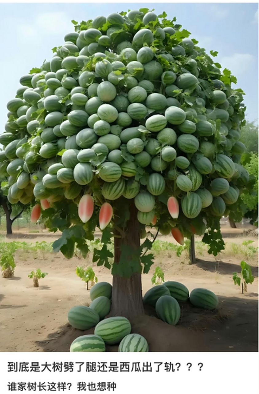 第一次看见西瓜树,原来是长这样子 (ai生成)