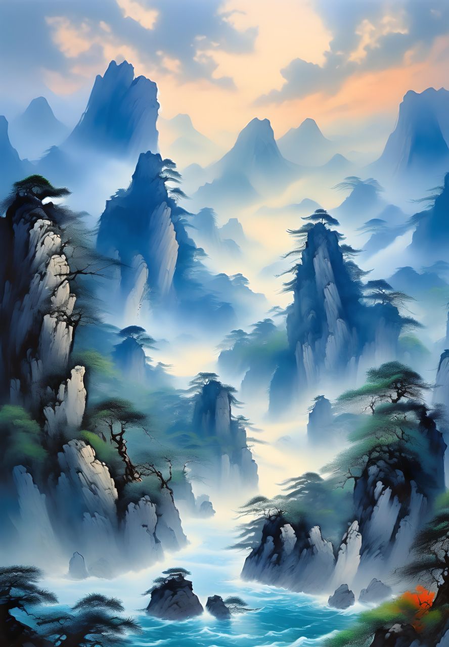 风吹云散露蓝天,山川壮丽展宏图.