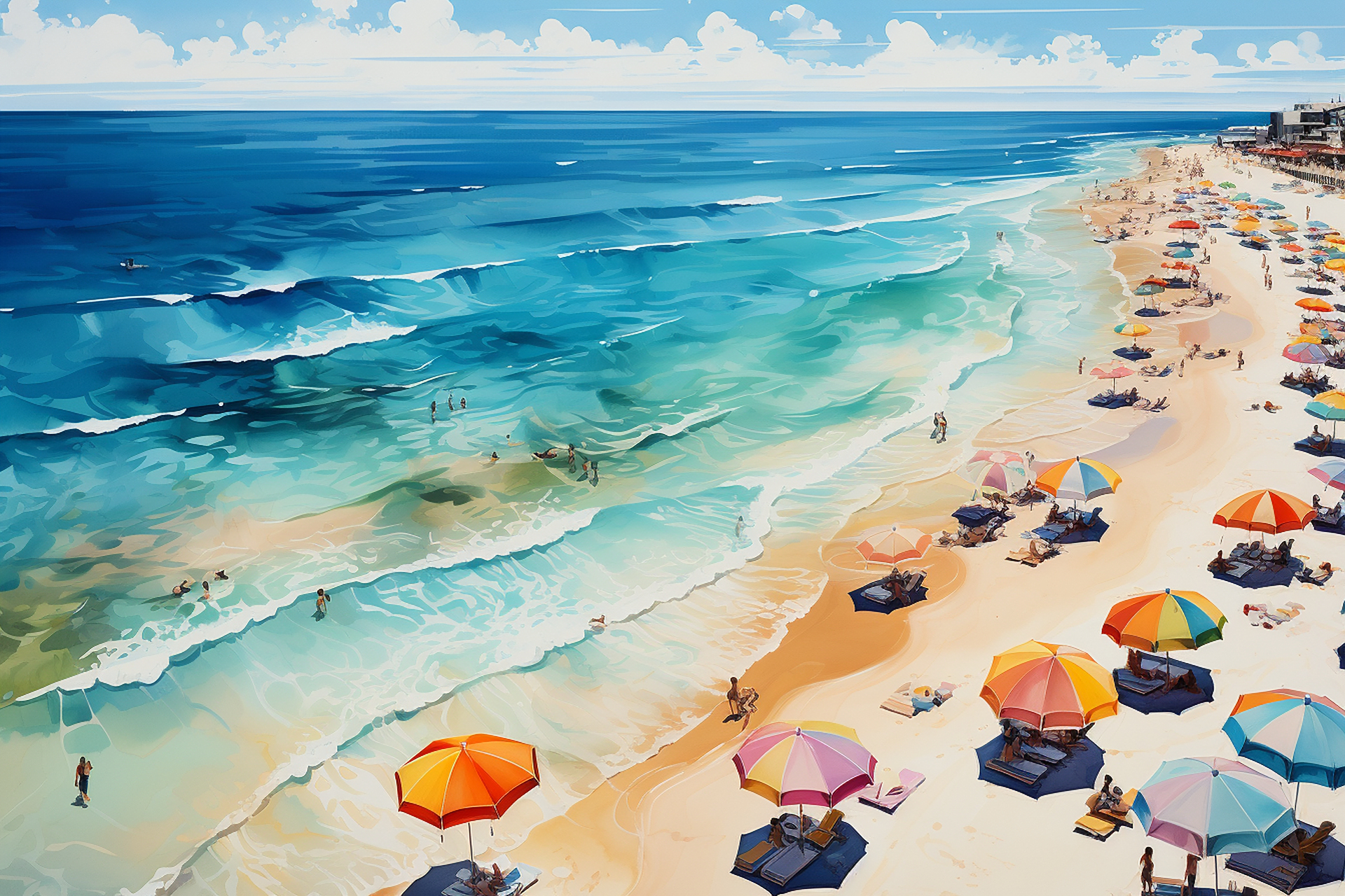 夏日的海边,漫画风的风景图!#ai绘画