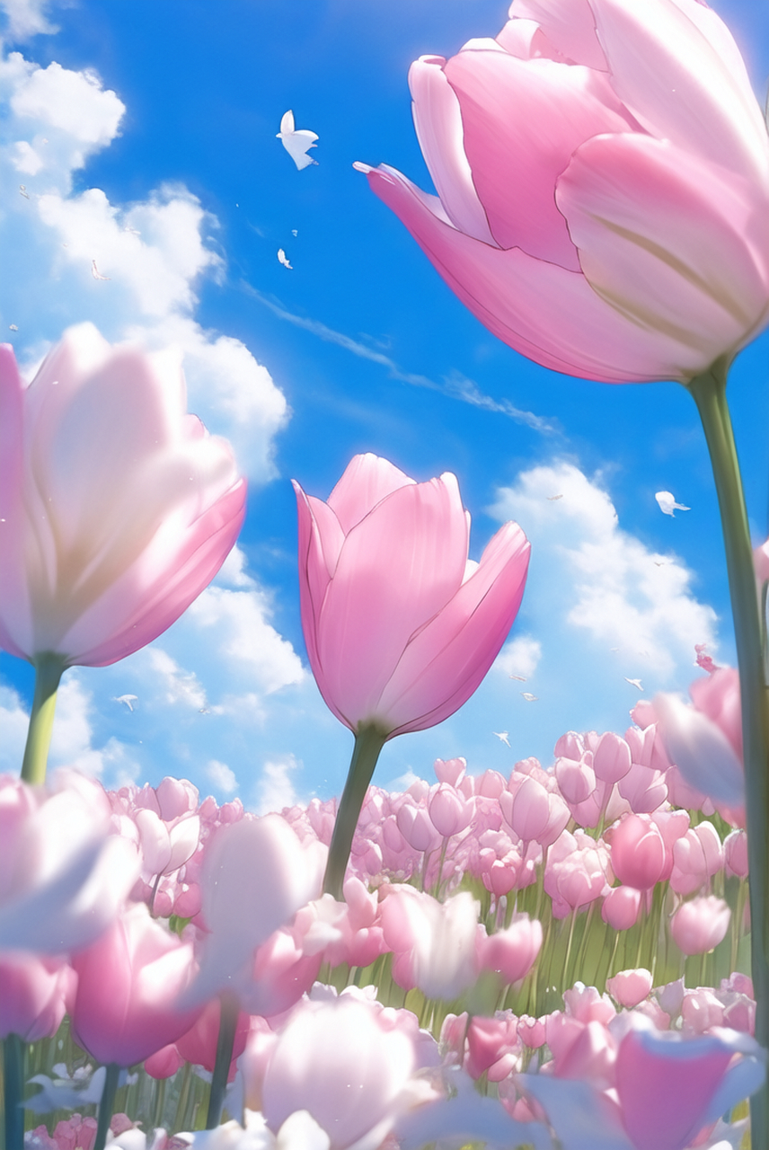 粉色的郁金香, 绽放着春天的气息.