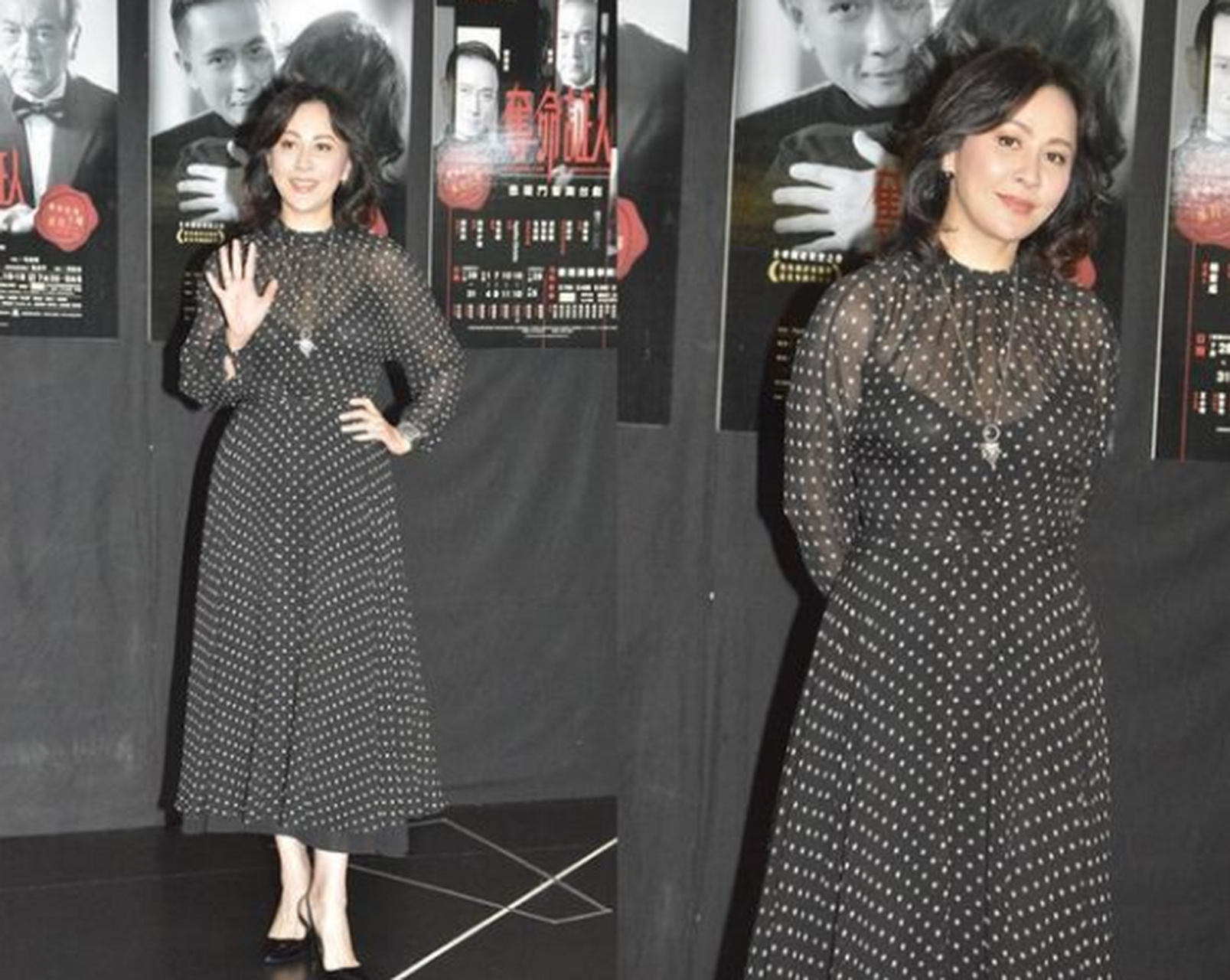 刘嘉玲穿小波点连衣裙,也能穿的这么优雅有女人味,看上去特别的端庄