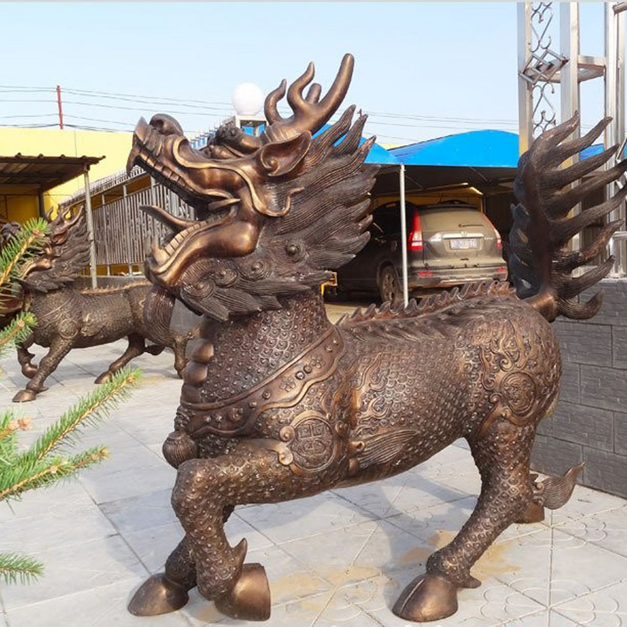 风水铜麒麟雕塑 招财镇宅麒麟摆件 公司,办公室,书房工艺品摆件 可来