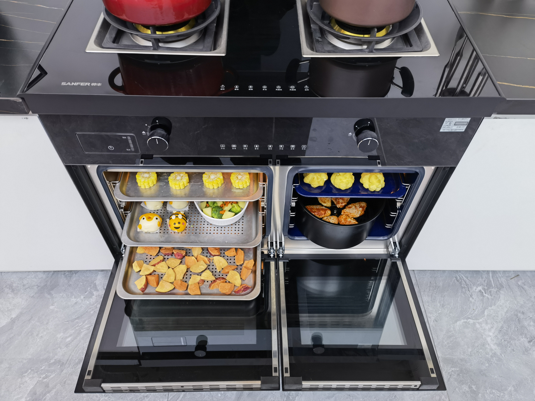 集成灶十大品牌排名#帅丰s63双子星蒸烤同步集成灶可以上面煲汤巢菜