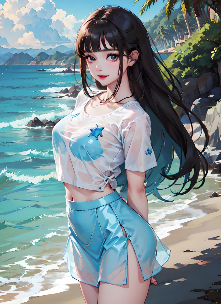 (2) 二次元海滩边的美少女,在这个二次元的夏日里,她如同一道绚丽的