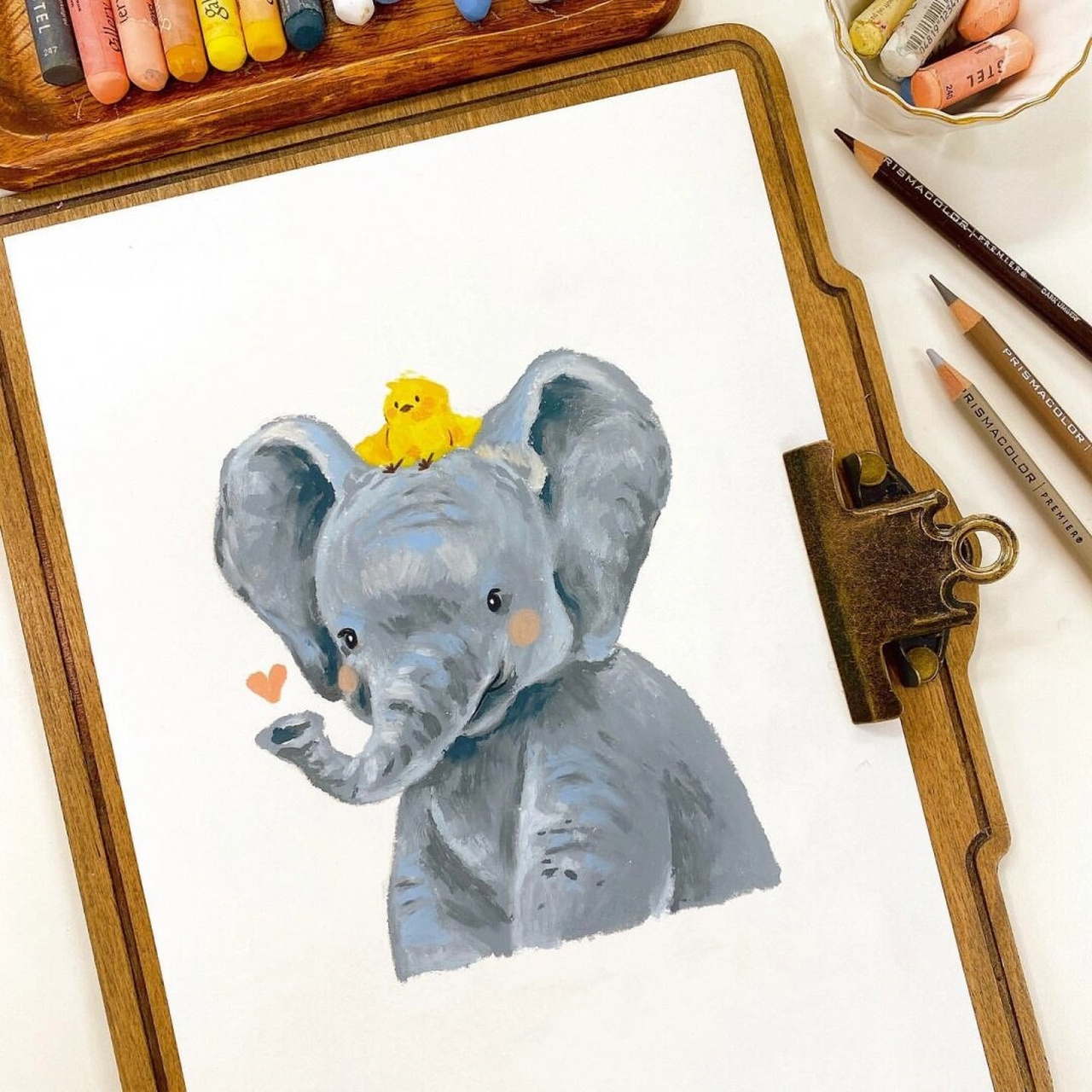 油画棒画|可爱的大象临摹素材新手入门  非常可爱的小象98 一笔一画