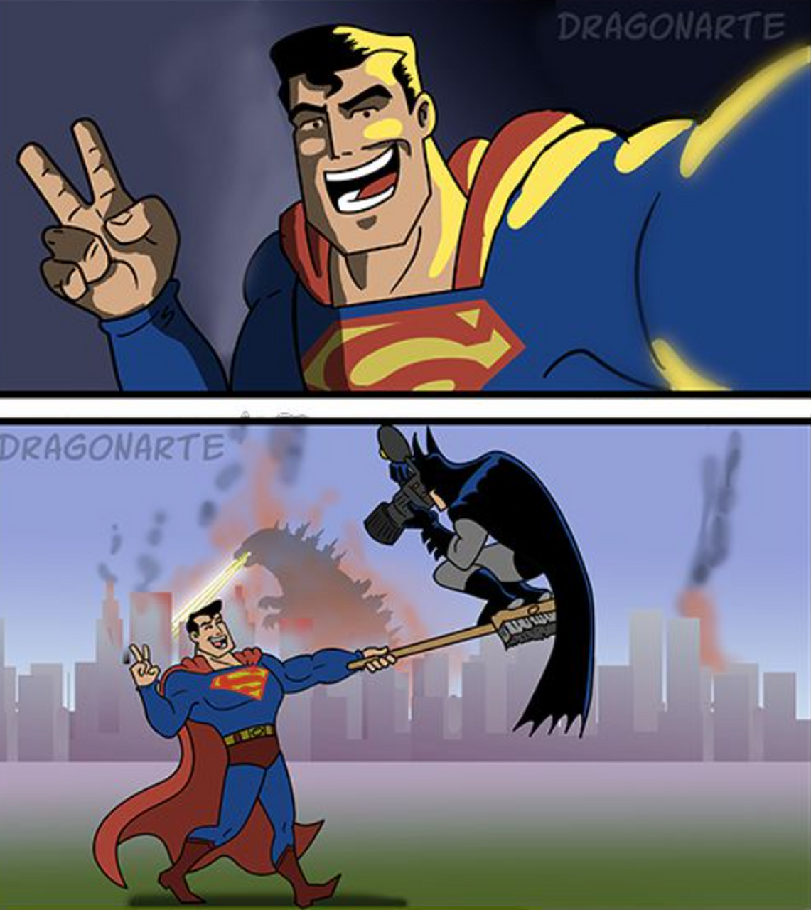 第一次看的时候,我只关注超人和蝙蝠侠,后面一看,那不是哥斯拉吗?