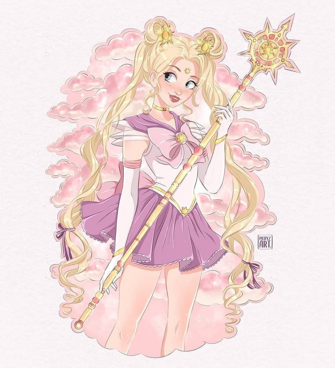 二次元# 迪士尼公主换上美少女战士服装,画师meryzart#二次元美 