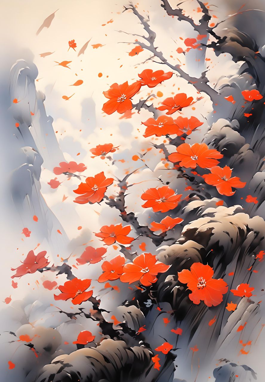 落花随风舞,红袖拂清溪.