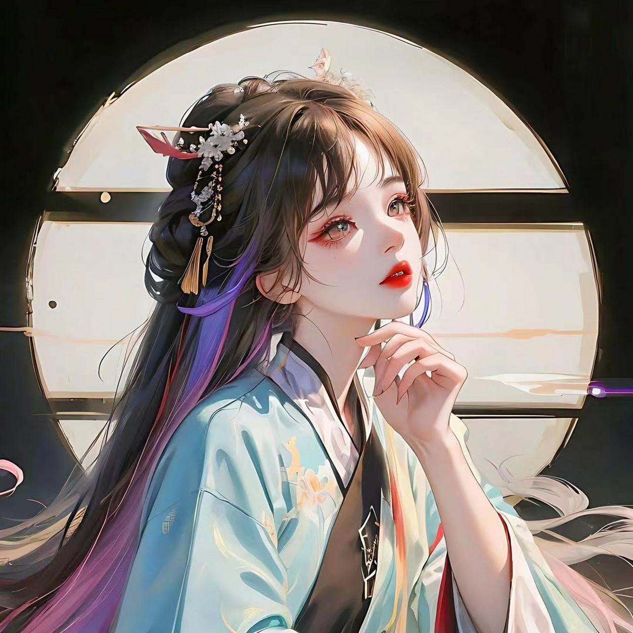 古风小姐姐黑色系简约头像 #古风头像# #ai艺术季
