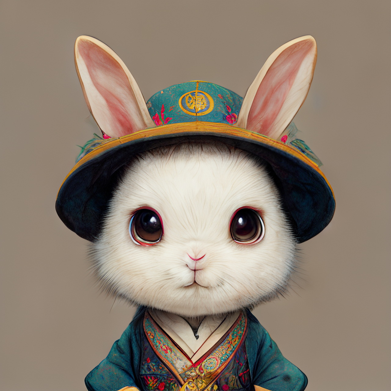 百度ai绘图黑科技#一个超可爱的拟人小兔子,中国十二生肖,戴着贝烂北