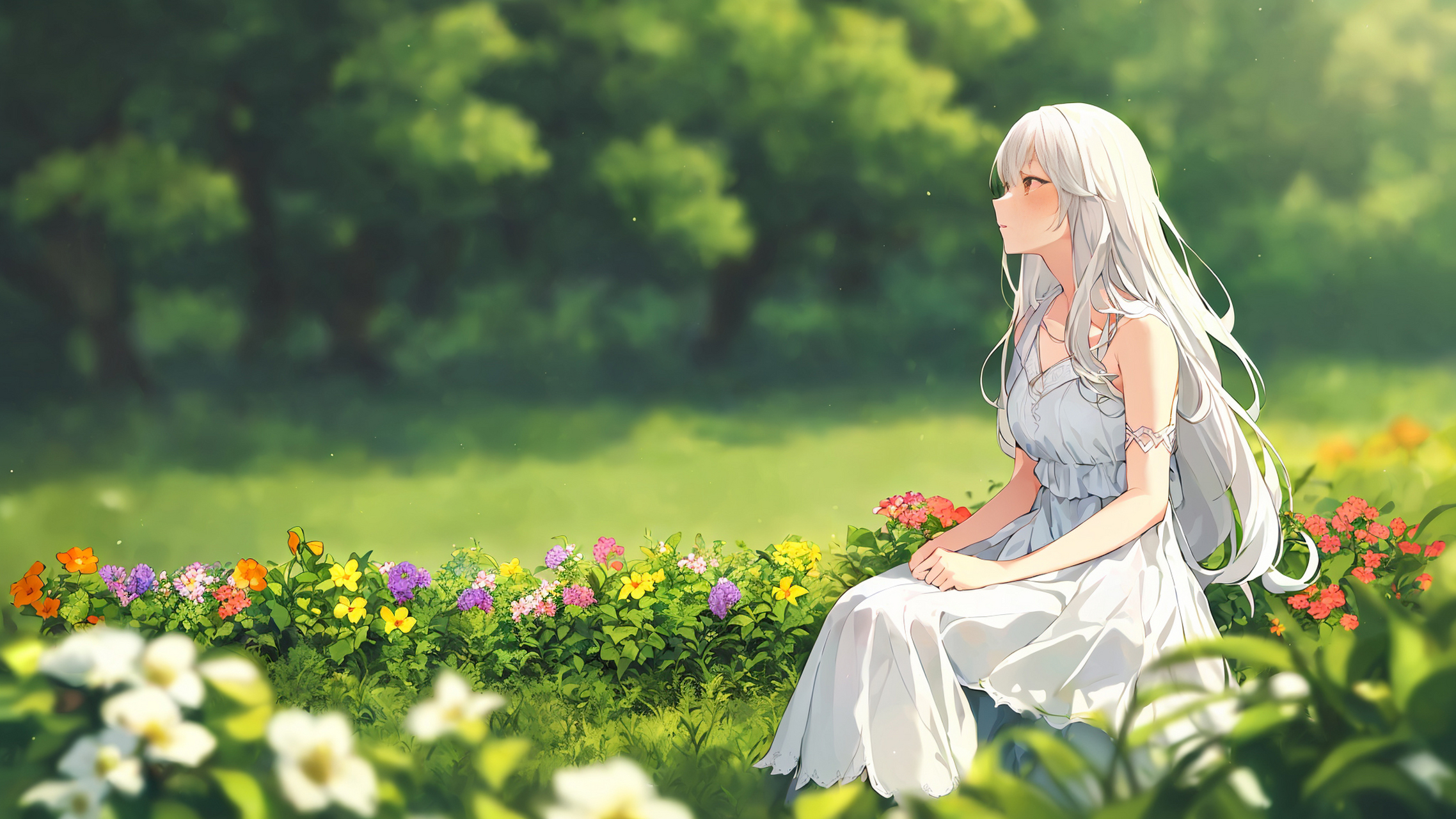 绝美高清壁纸,穿白色连衣裙的女生#ai共创计划# #ai美女绘画# #夏日