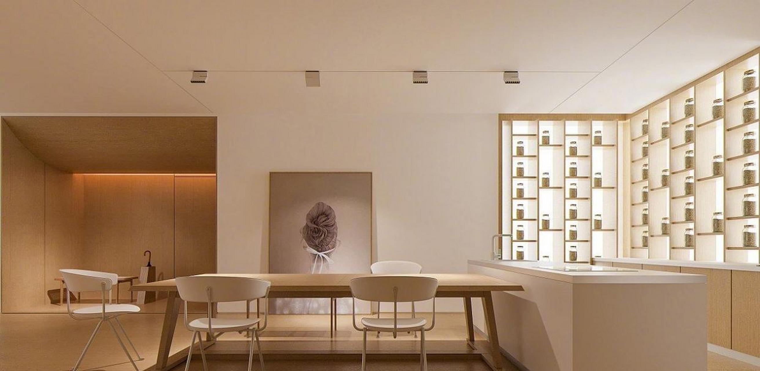 白色和原木色搭配的简约风设计,禅意的空间氛围.