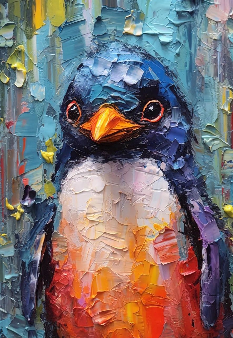 刮刀画出的油画企鹅是怎样的?