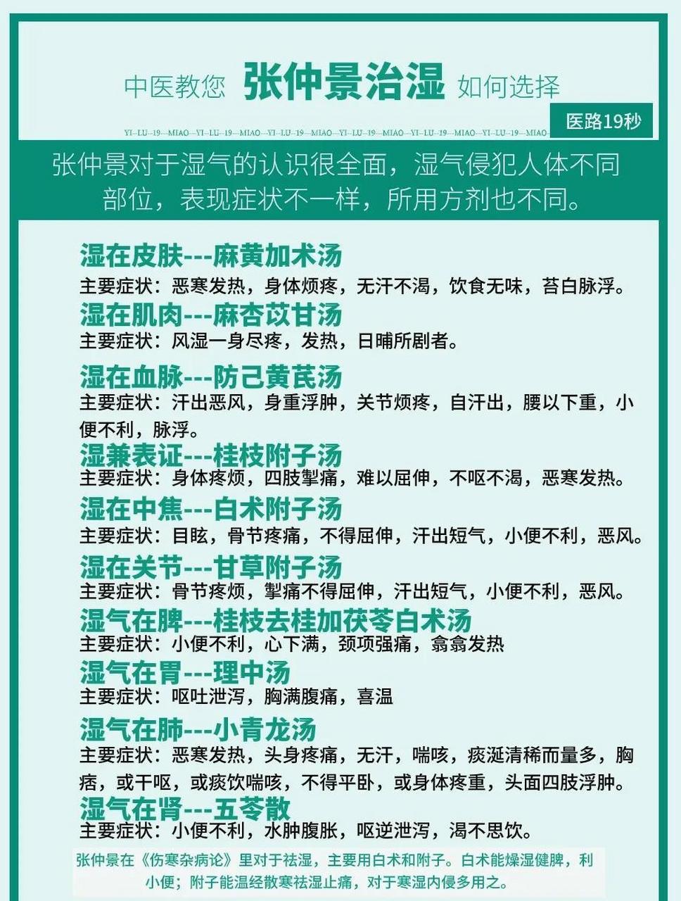 湿气气侵犯人体不同部位,表现症状不一样,所用方剂也不同.