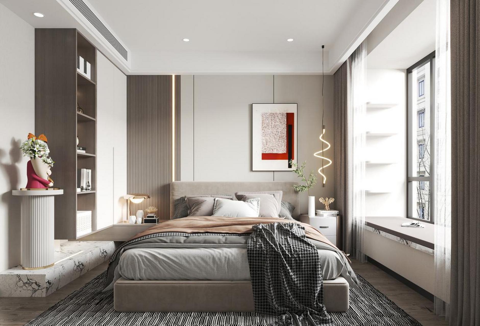 流行的现代简约风,卧室设计效果图.  你喜欢这样的装修吗?