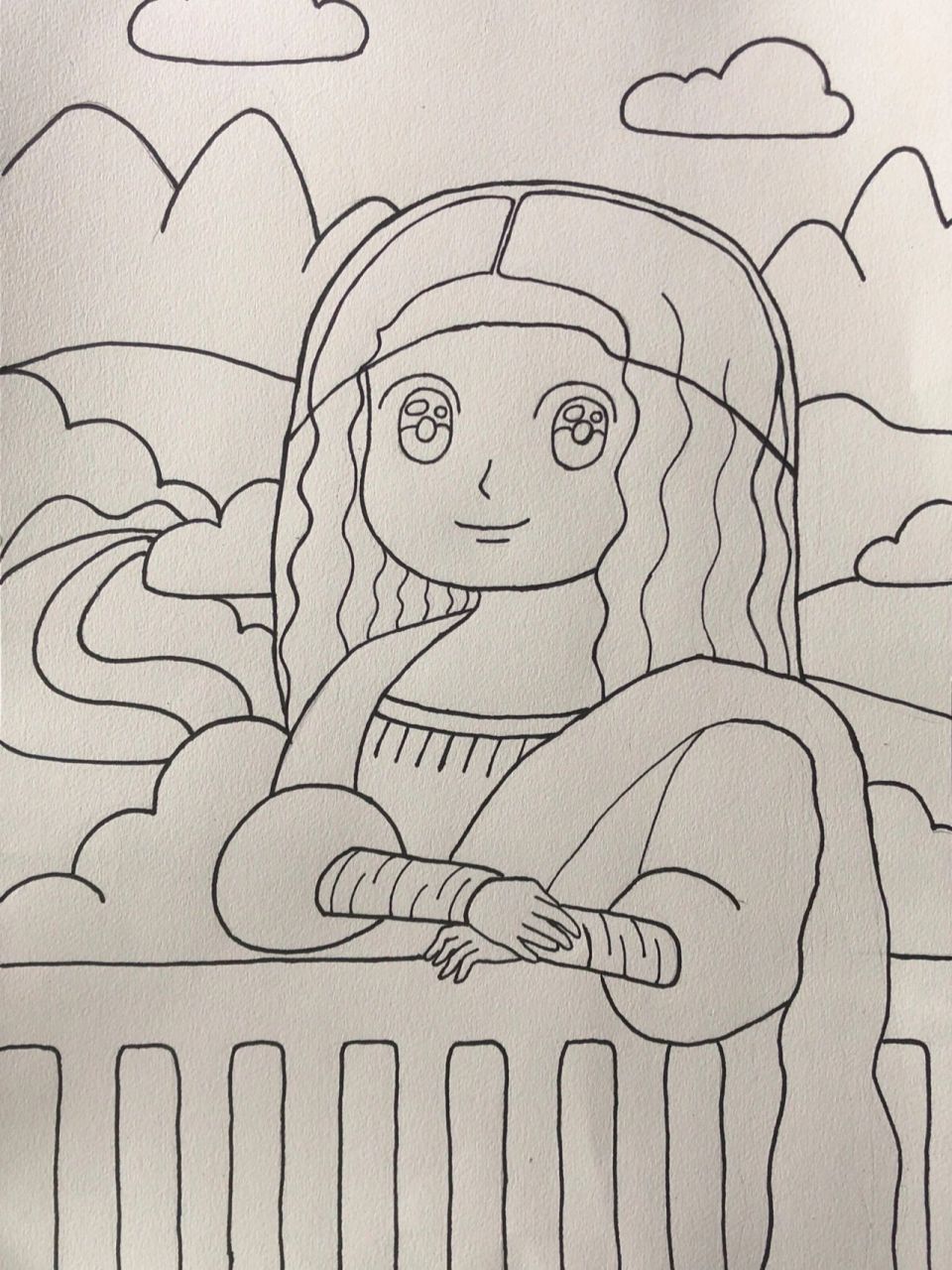 儿童画·蒙娜丽莎的微笑 用的是touch mark马克笔 8k素描纸马克笔画