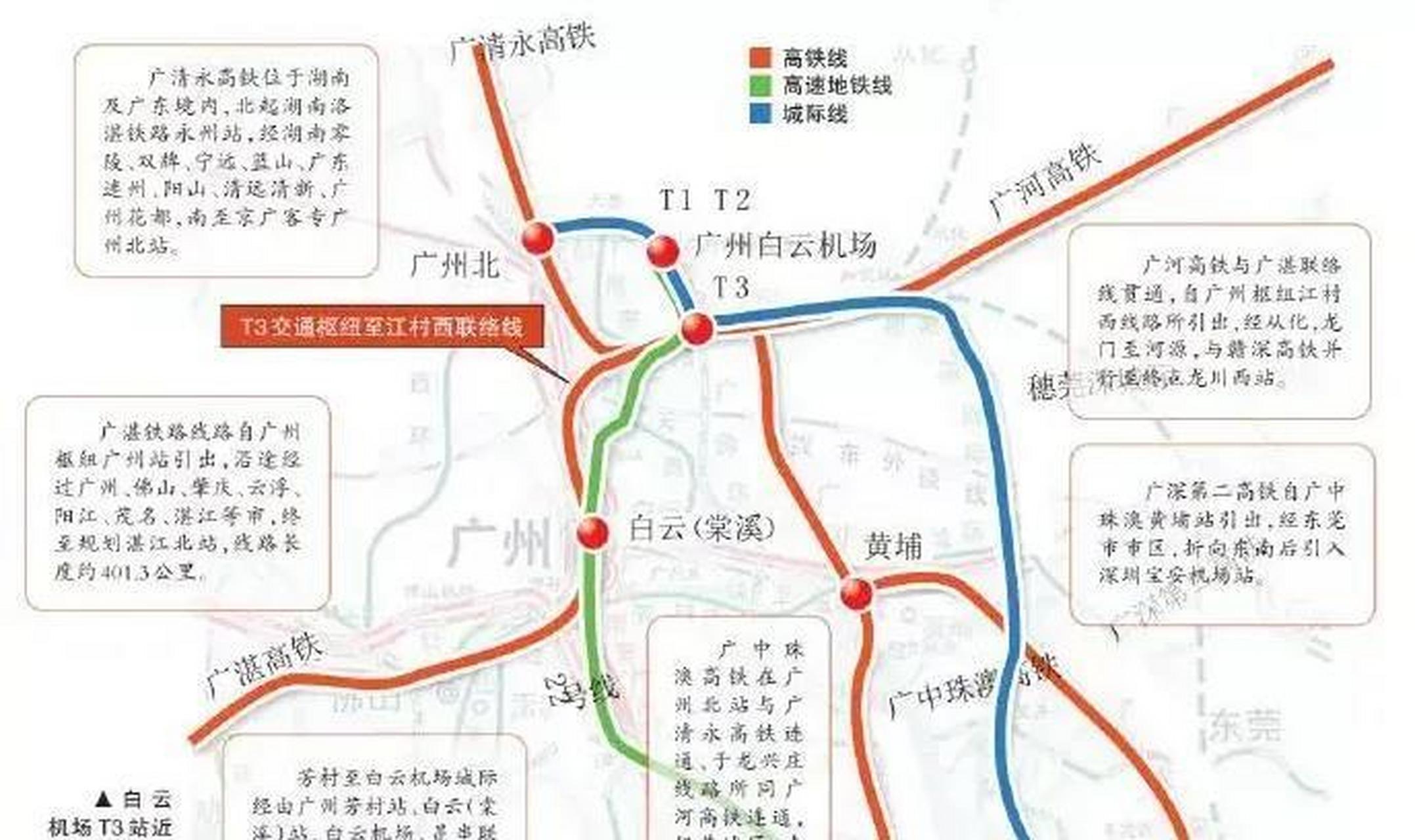 广州铁路枢纽全新布置,可以看出黄埔高铁站(规划图中标识为鱼珠)地位