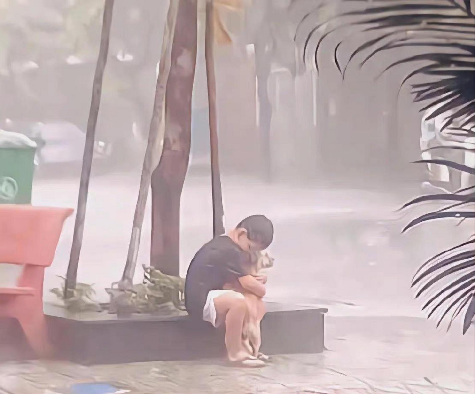 爸妈不同意养狗,想要送人,小男孩在雨中抱着狗狗久久不愿意离开