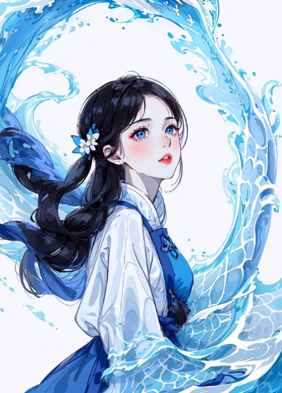 清新蓝色,新中式国风美少女造型90