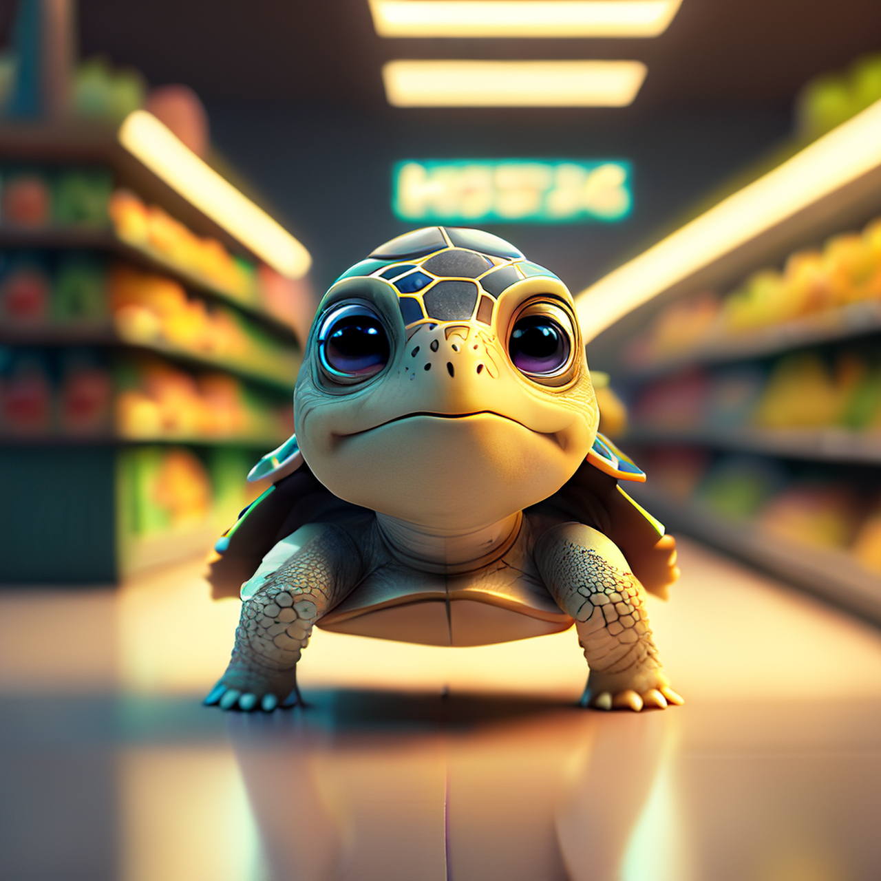 百度ai绘图黑科技#小可爱的拟人乌龟,有灵性的第三只眼睛,在杂货店里