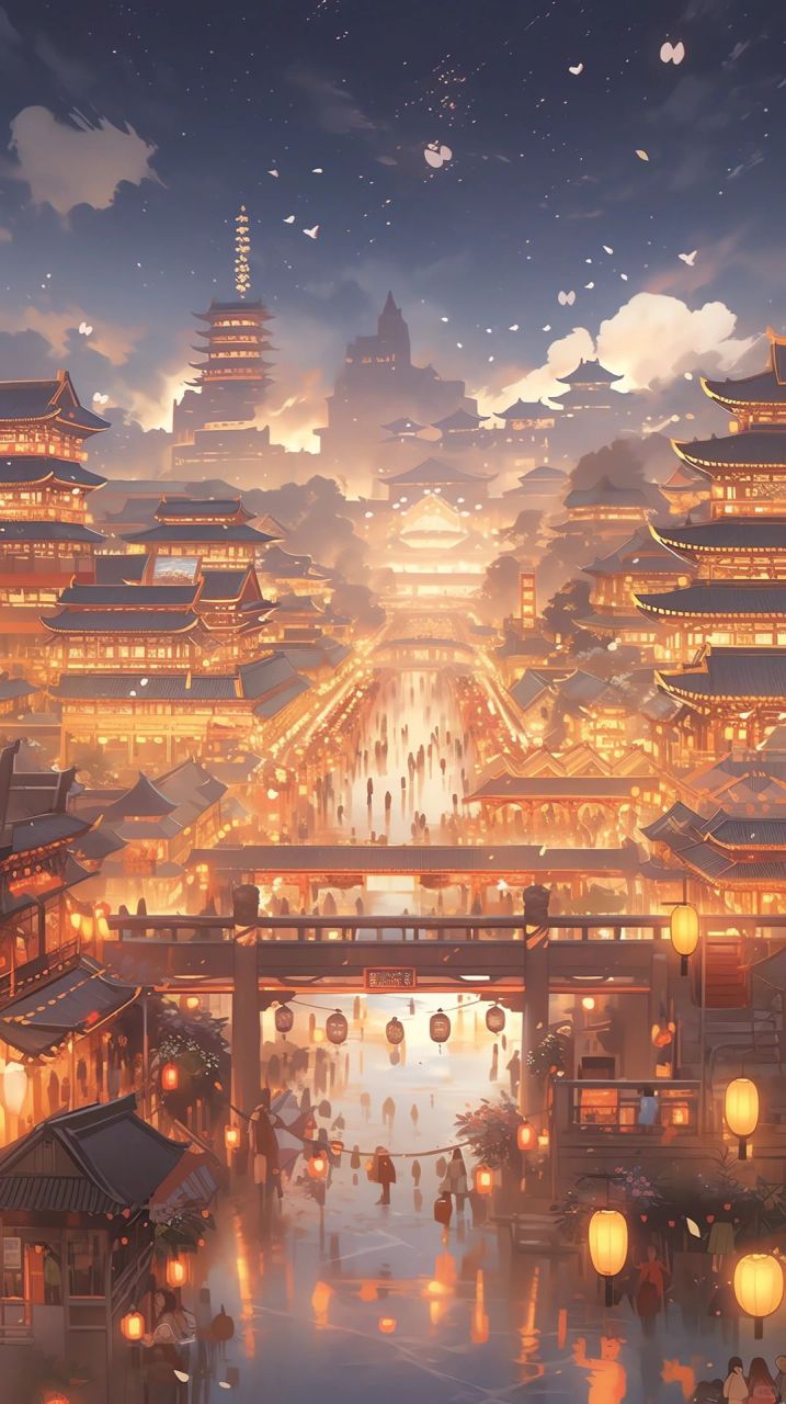 古代夜景图画图片