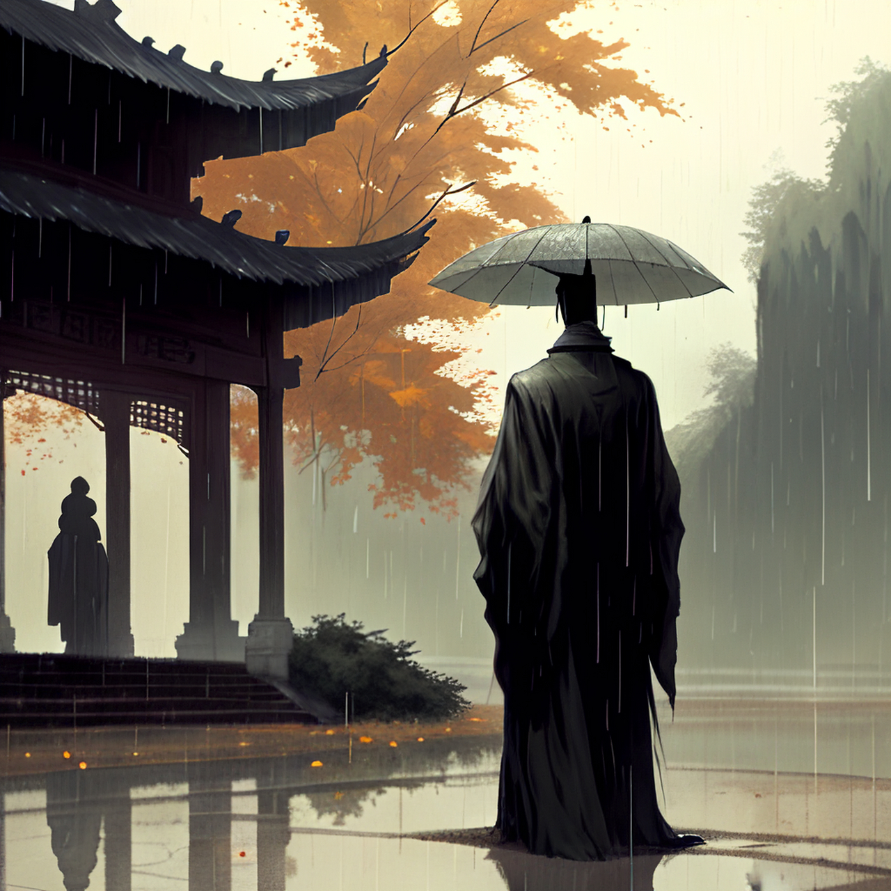 古风绘画,中国风,描绘古诗词,古典美.既雨中秋望,纖毫桂影分.