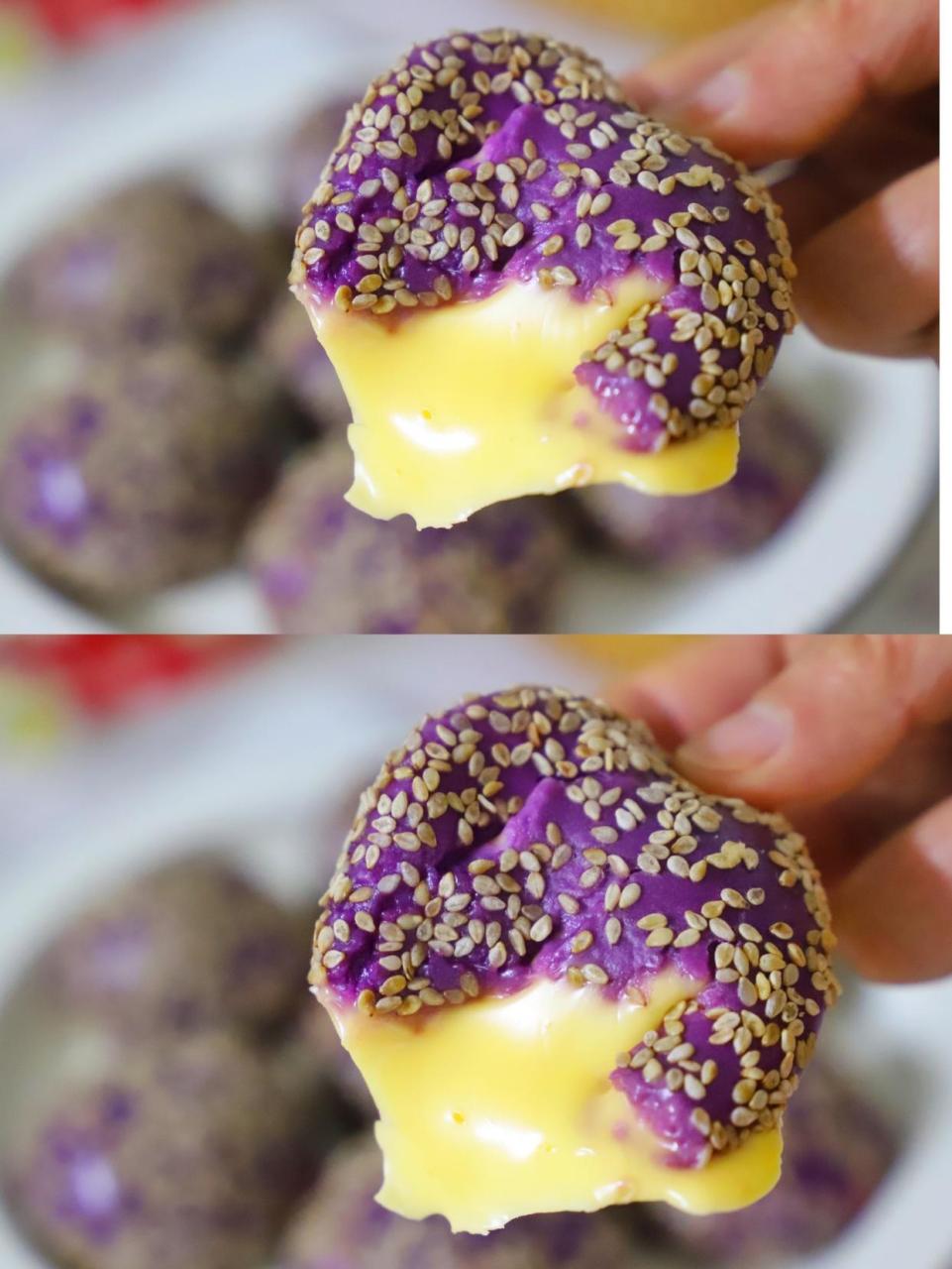 不用油炸,咬一口会爆浆的紫薯芝士球,软糯香甜超好吃!