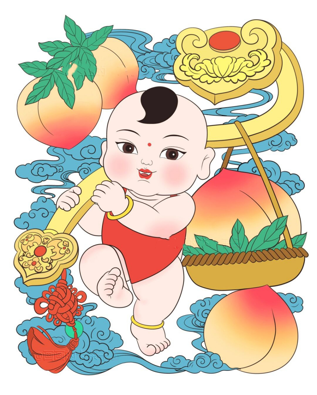 年画娃娃带来的吉祥之宝  从"年画"切入,结合中国古代对桃的象征寓意