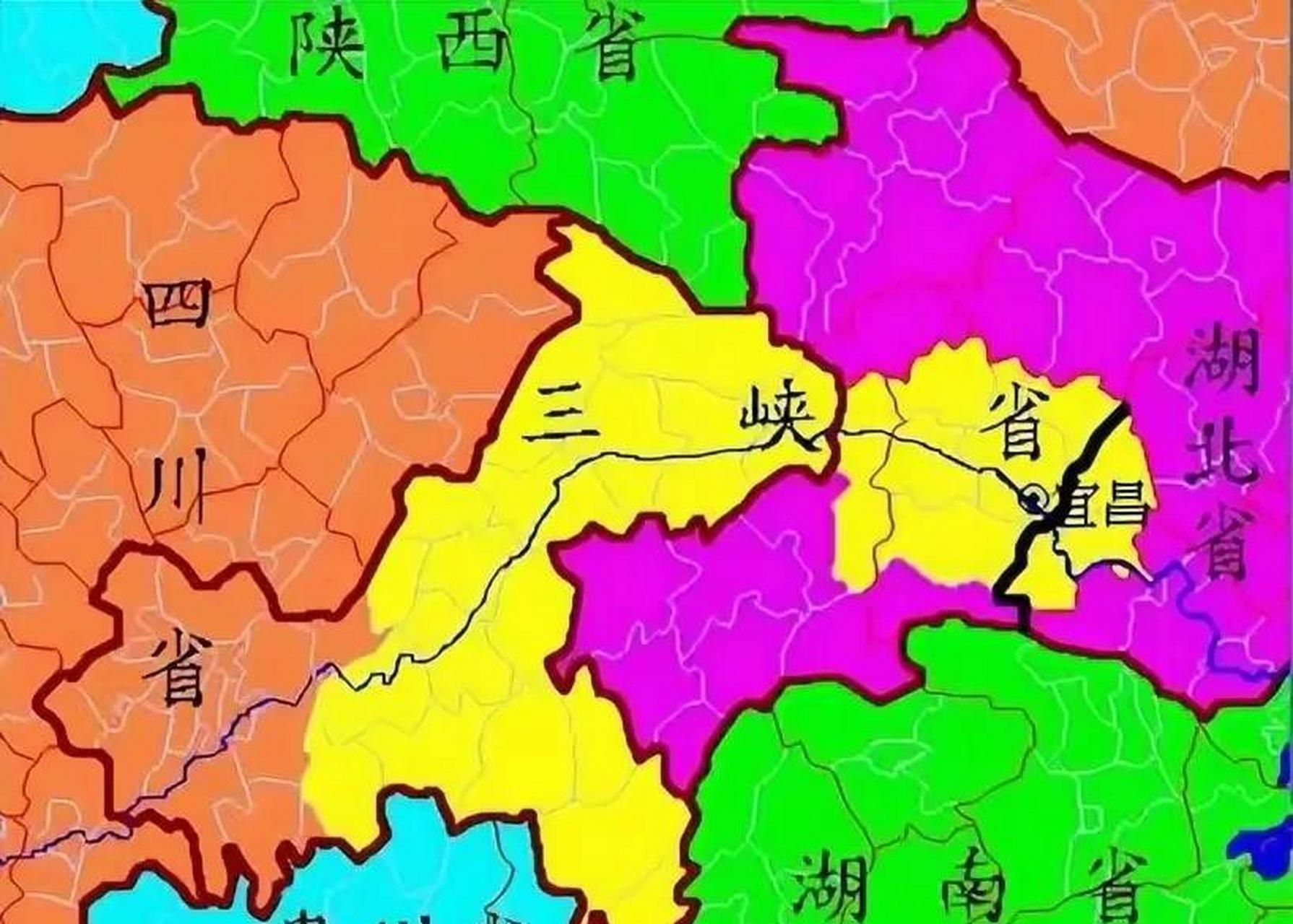 地图中黄色部分应该就是筹备的三峡省的行政区域.为什么最后又取消了?