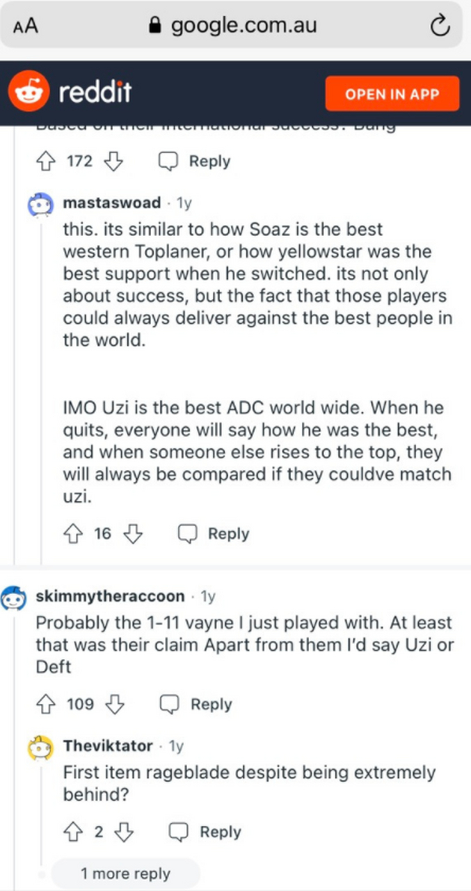 从谷歌开始搜索谁是第一adc,选reddit出现在首页的前两个(后三个在