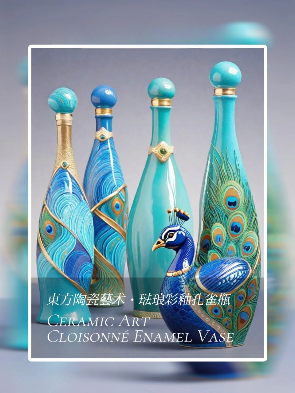 东方美学    ai绘画陶瓷艺术·彩釉孔雀瓷瓶  94今日画珐琅彩釉孔雀