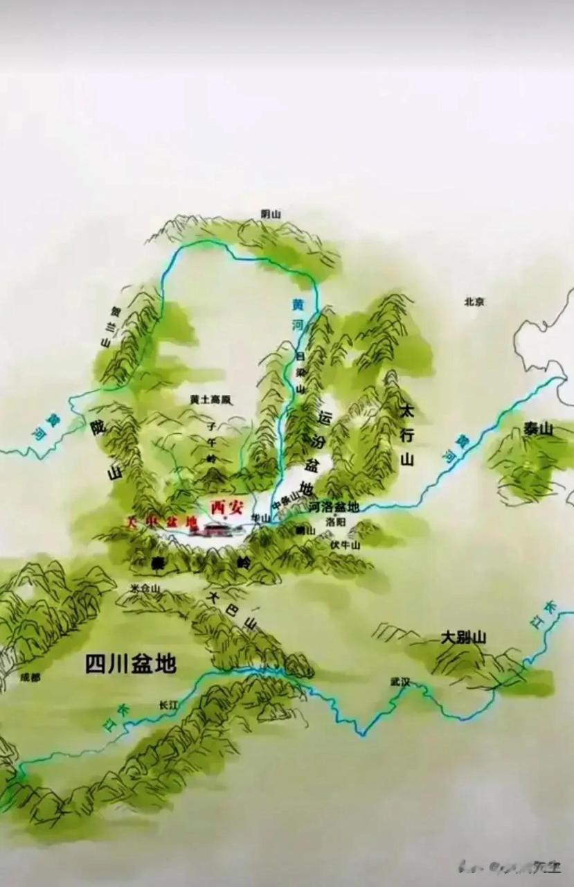 关中盆地立体地形图四周都是天险,进可攻退可守,不愧是自古以来兵家必