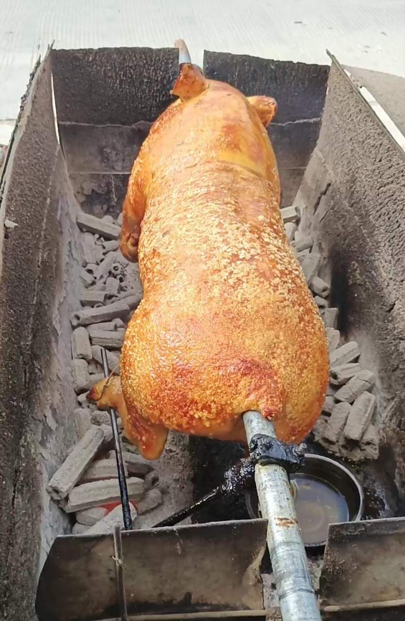 网友:第一次见这样烤整头猪的,我就想知道里面能烤熟吗? #搞笑趣味图