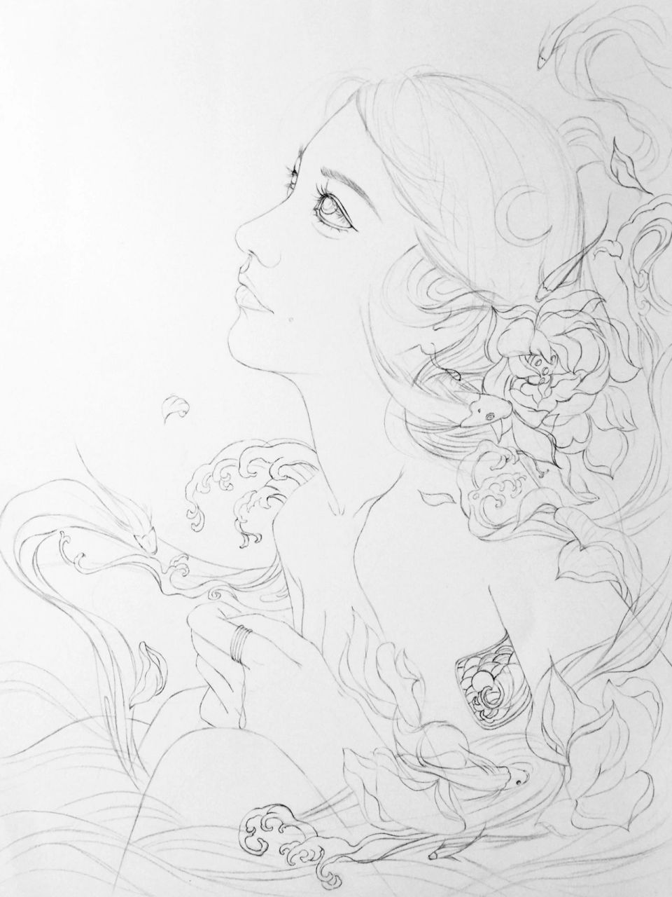 手绘古风水彩人物 今天画一组带一点忧伤的古风少女,那她为谁而愁,这