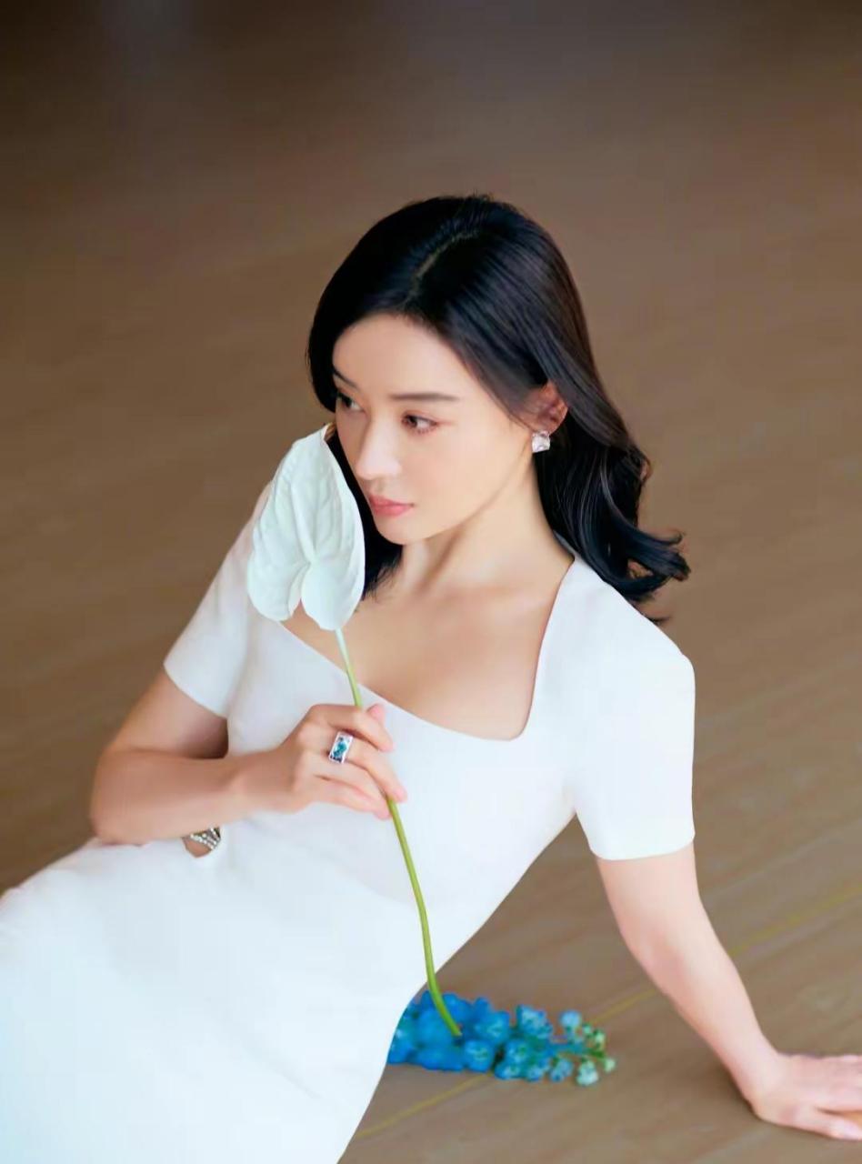 网友:袁姗姗一席纯白抹胸长裙写真