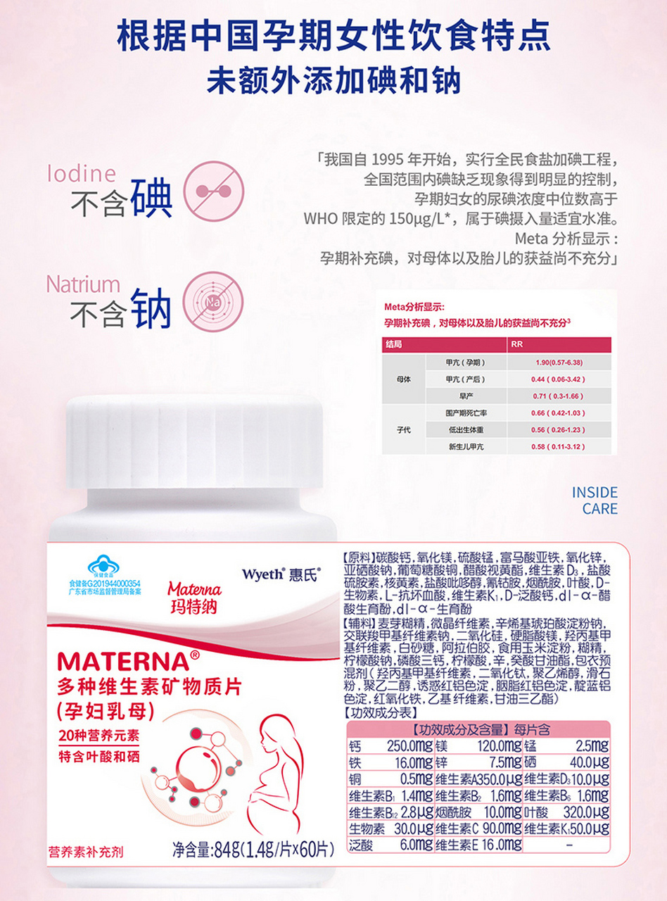 惠氏玛特纳多种维生素矿物质片(孕妇乳母),根据ming研究,针对当代中国