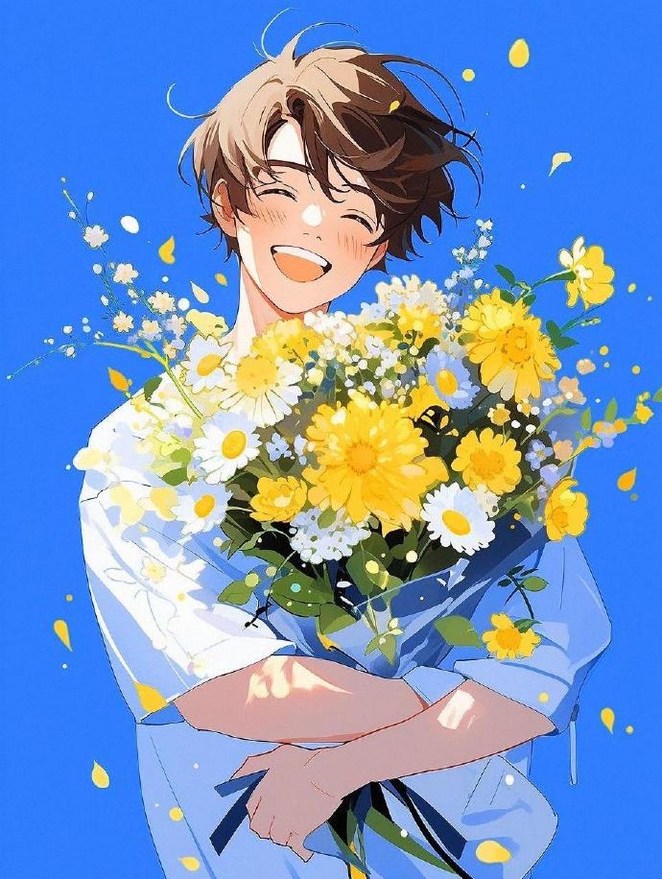 笑容治愈手捧花情侣头像