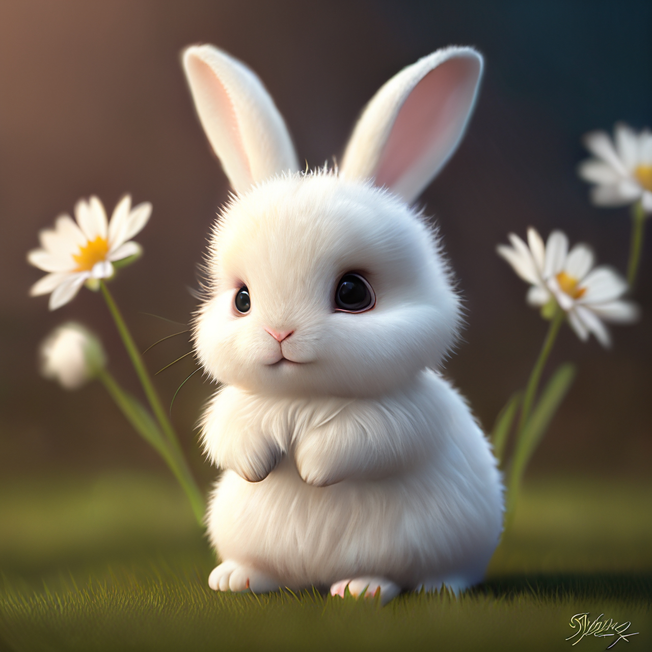 百度ai绘图黑科技#皮克斯风格,可爱可爱的兔子宝宝,蓬松,白色皮毛