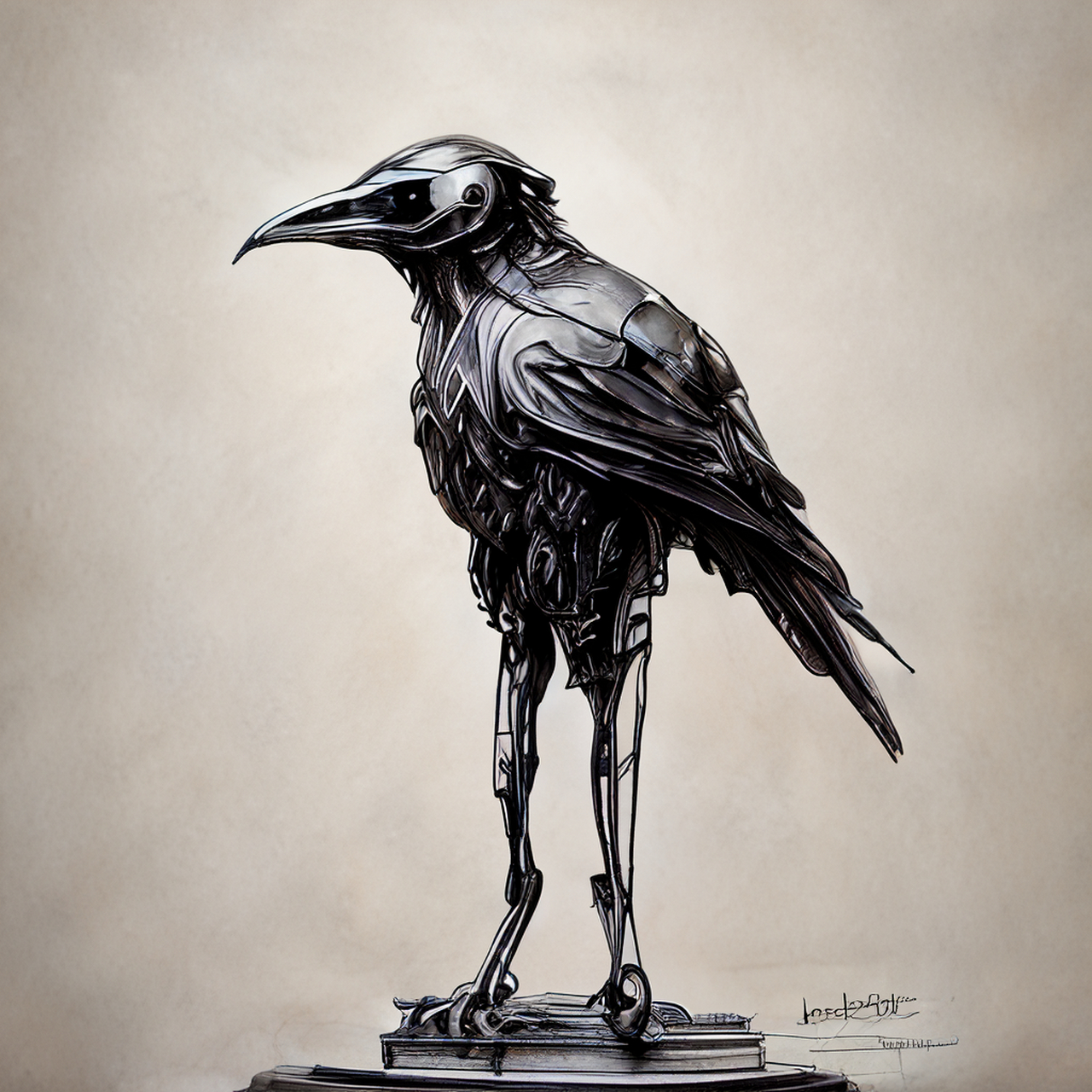 百度ai绘图黑科技#吉格风格的仿人铬雕像金属机器乌鸦,铅笔素描,超