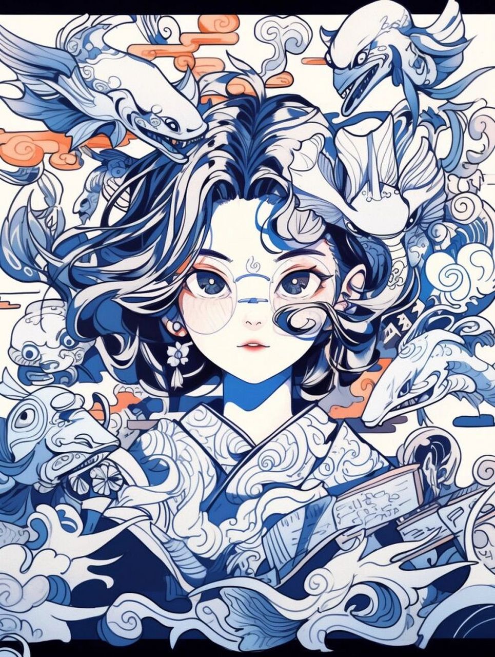 手绘素材|当古典女孩碰上现代科技95  今日份素材分享