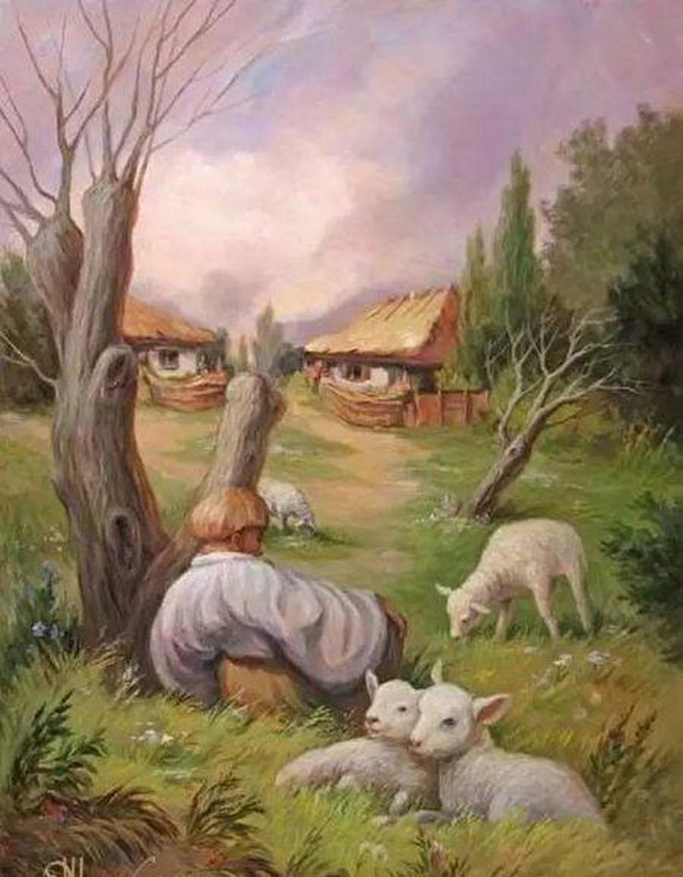 考眼力.图中有6个人4只羊.能找出5个人你就非同寻常.