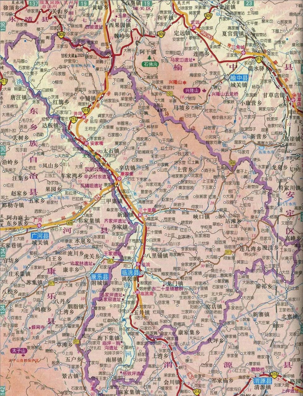 甘肃省定西市的这两个地方的地图像两把手枪.