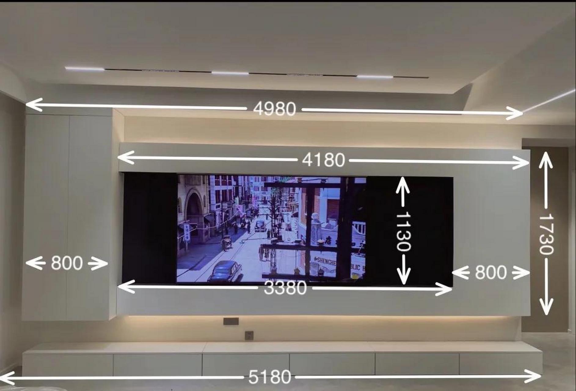 悬空电视墙做法尺寸来喽 电视墙总长4980高是2560 电视墙背景 木龙骨