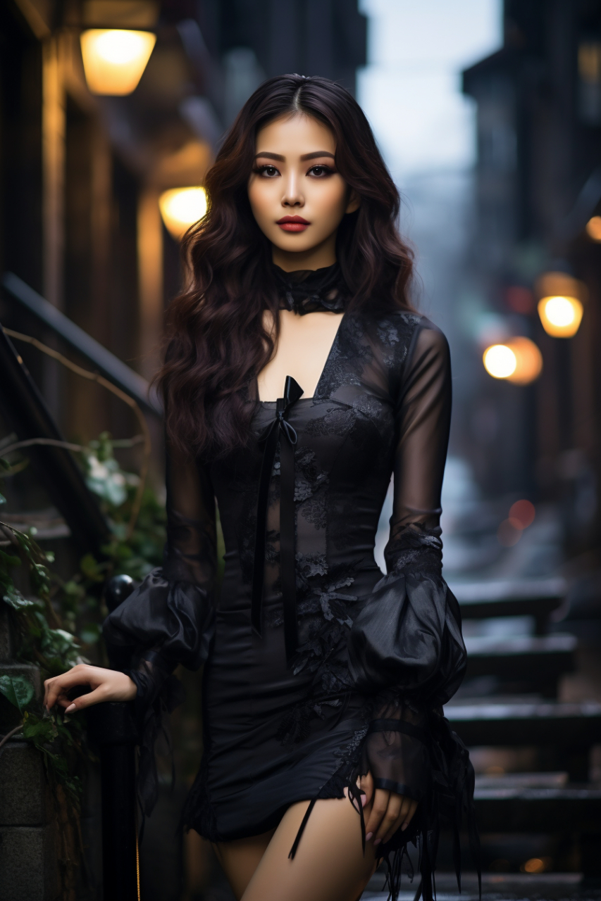 手机壁纸# #帅气小姐姐# #大长腿黑丝# 黑衣少女:黑暗中绽放的优雅