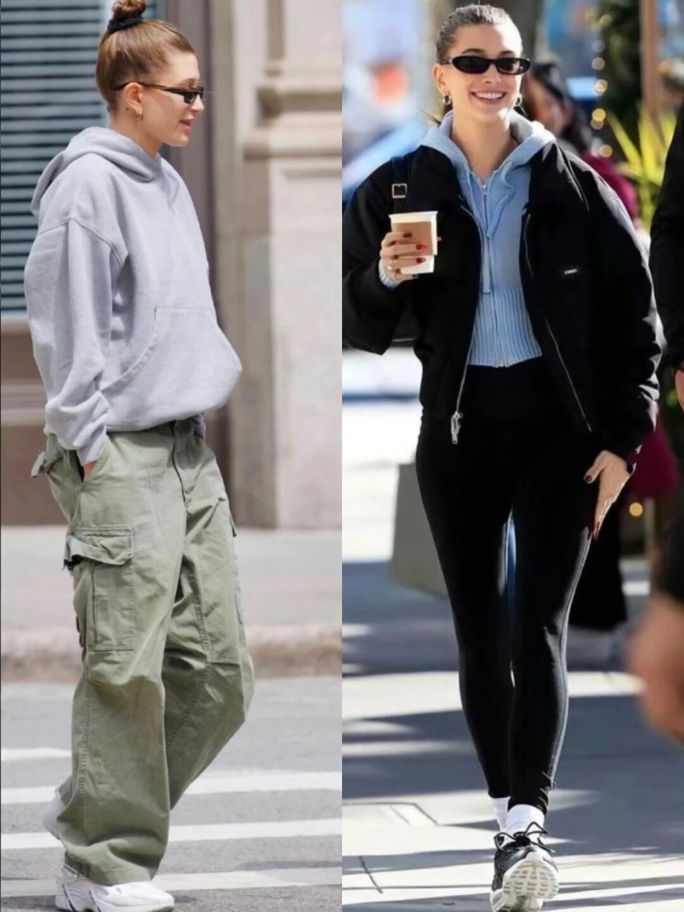 在秋冬季节,hailey bieber通常会选择一些舒适而时尚的服装来展现她的