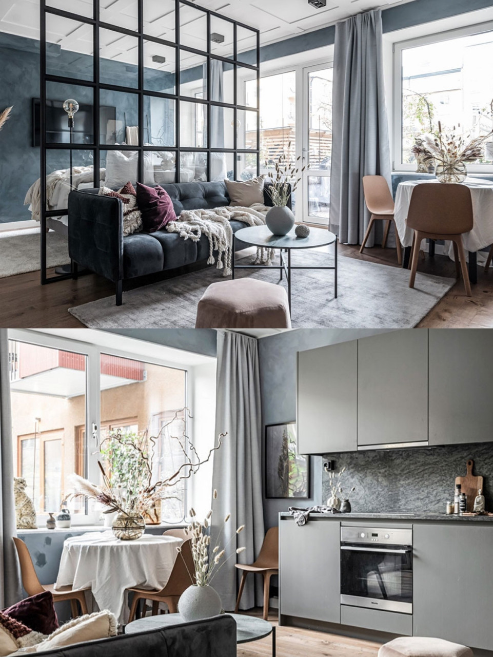 装修好别致和高级啊 这个小公寓仅37平房,装修风格很是精致～蓝灰色系